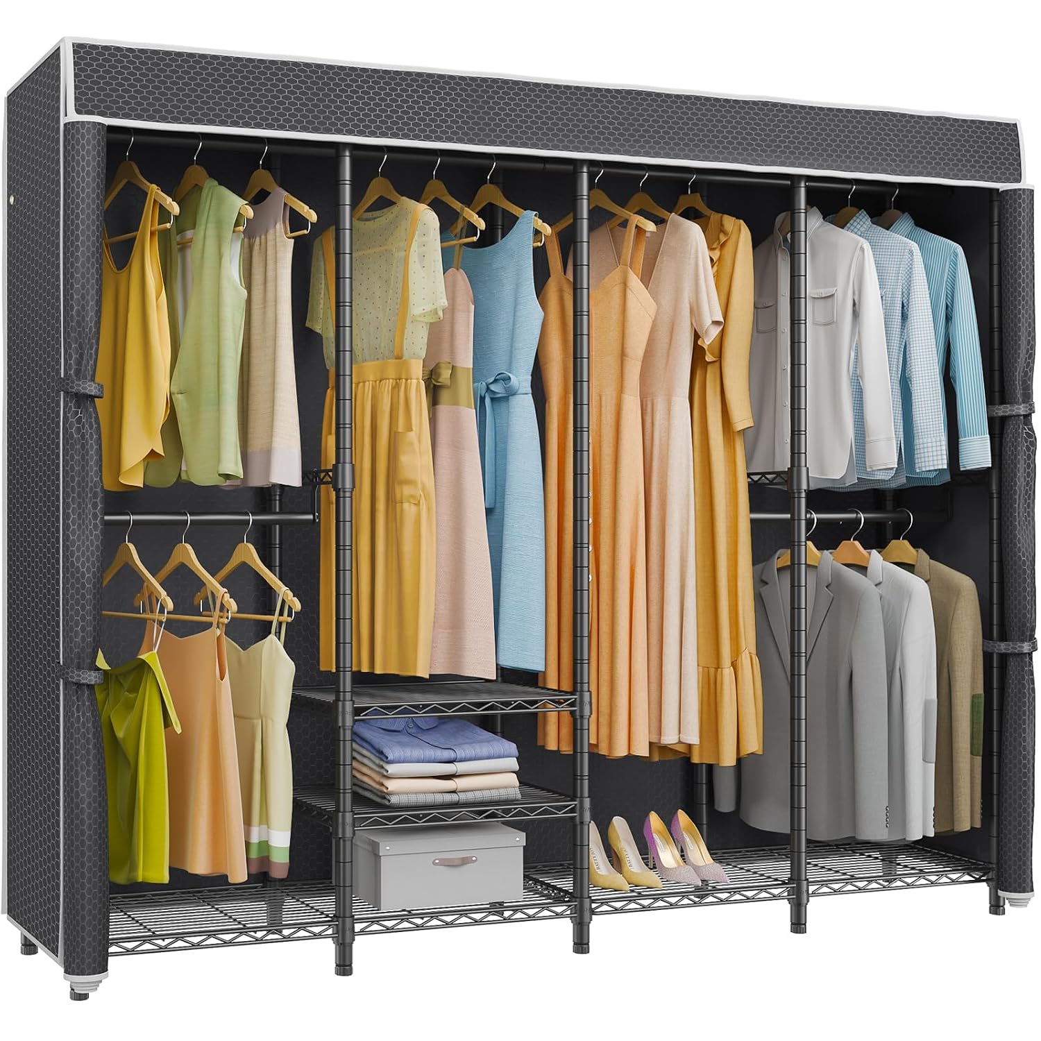 Wardrobe Closet Portable Fabric Cover - Porte-vêtements de taille moyenne, autoportant, avec