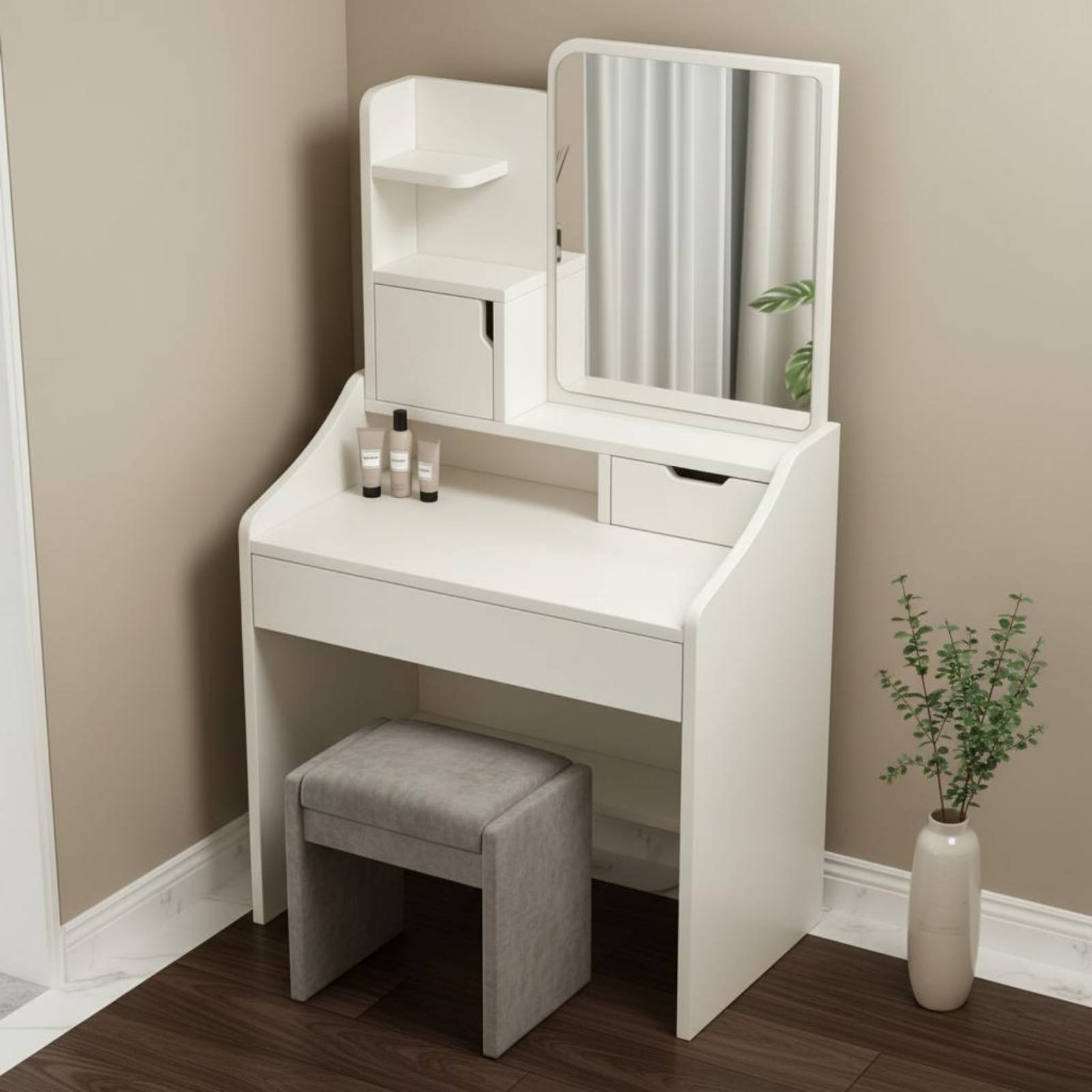 Dressing Table Vanity With Lighted Mirror - Coiffeuse avec rangement, design moderne et