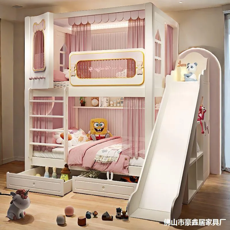 Bunk Bed With Stairs And Slide - Lit superposé double pour enfants avec