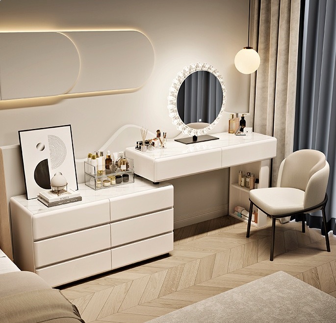 Dressing Table Vanity With Lighted Mirror - # Coiffeuse moderne en bois blanc
