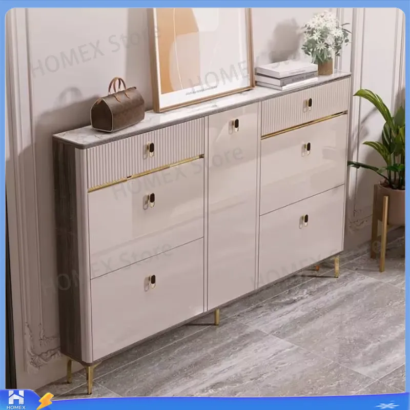 Shoe Rack Cabinet Narrow Entryway - Armoire à chaussures étanche avec tabouret,
