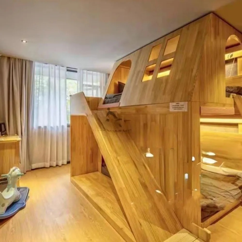 Bunk Bed With Stairs And Slide - Lit superposé en bois massif américain