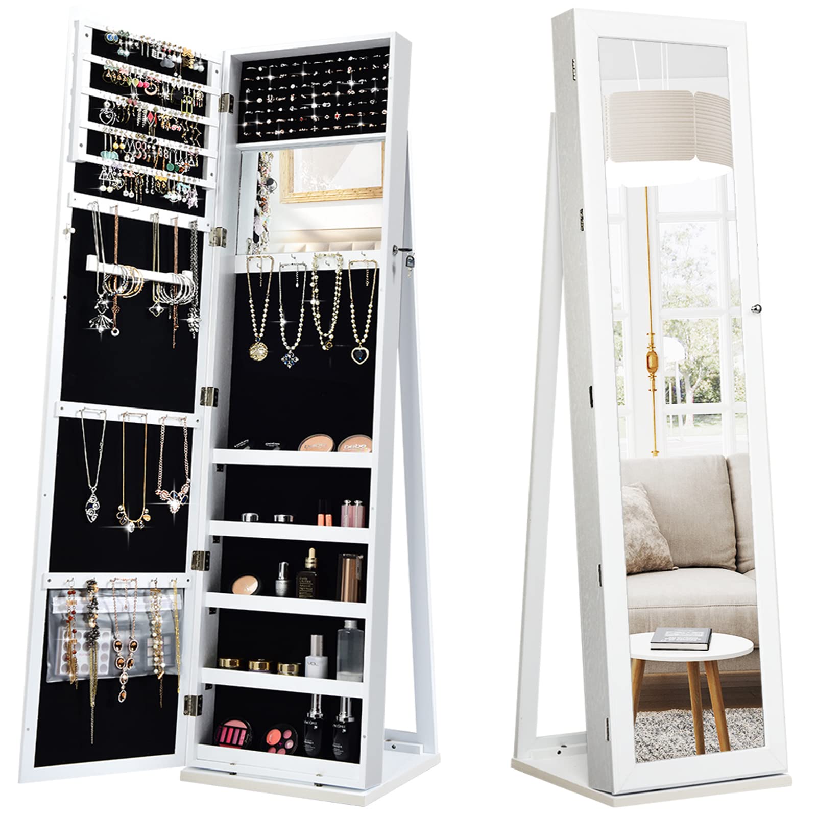 Full Length Mirror Jewelry Armoire - Armoire à bijoux sur pied avec