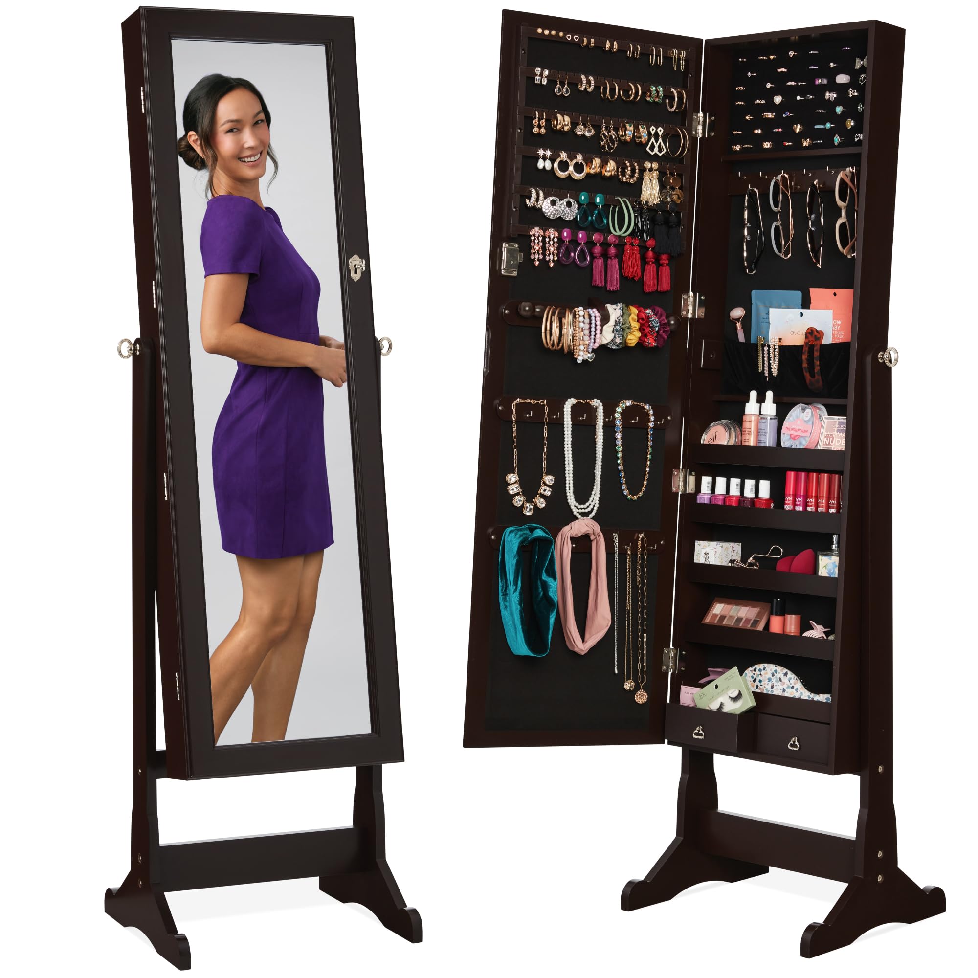 Full Length Mirror Jewelry Armoire - Armoire à bijoux autoportante, miroir sur