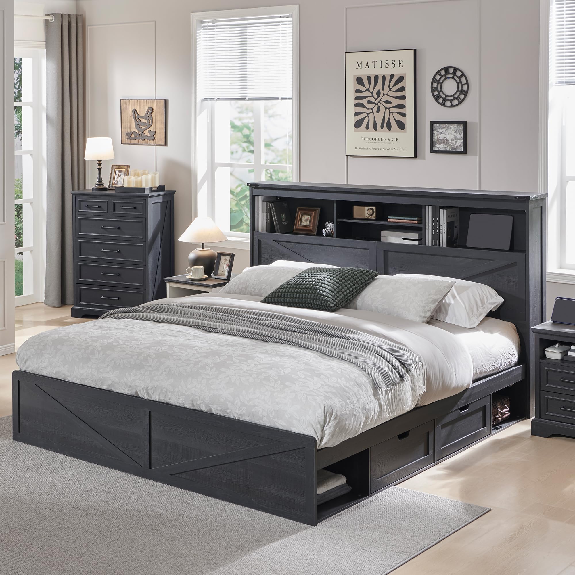 Cadre de lit king size de styl - King Size Bed Frame With Storage Drawers avis et prix