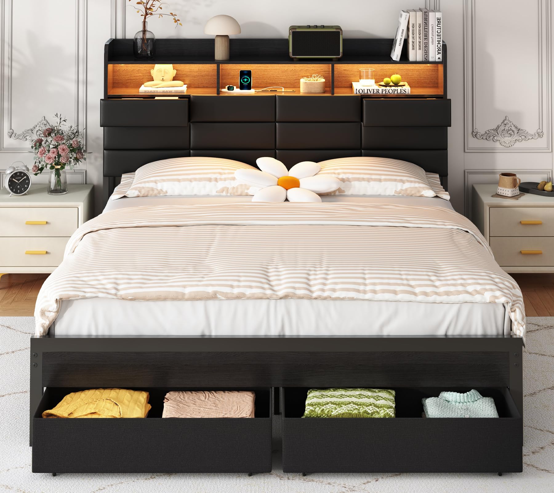 Cadre de lit King Size avec ti - King Size Bed Frame With Storage Drawers avis et prix