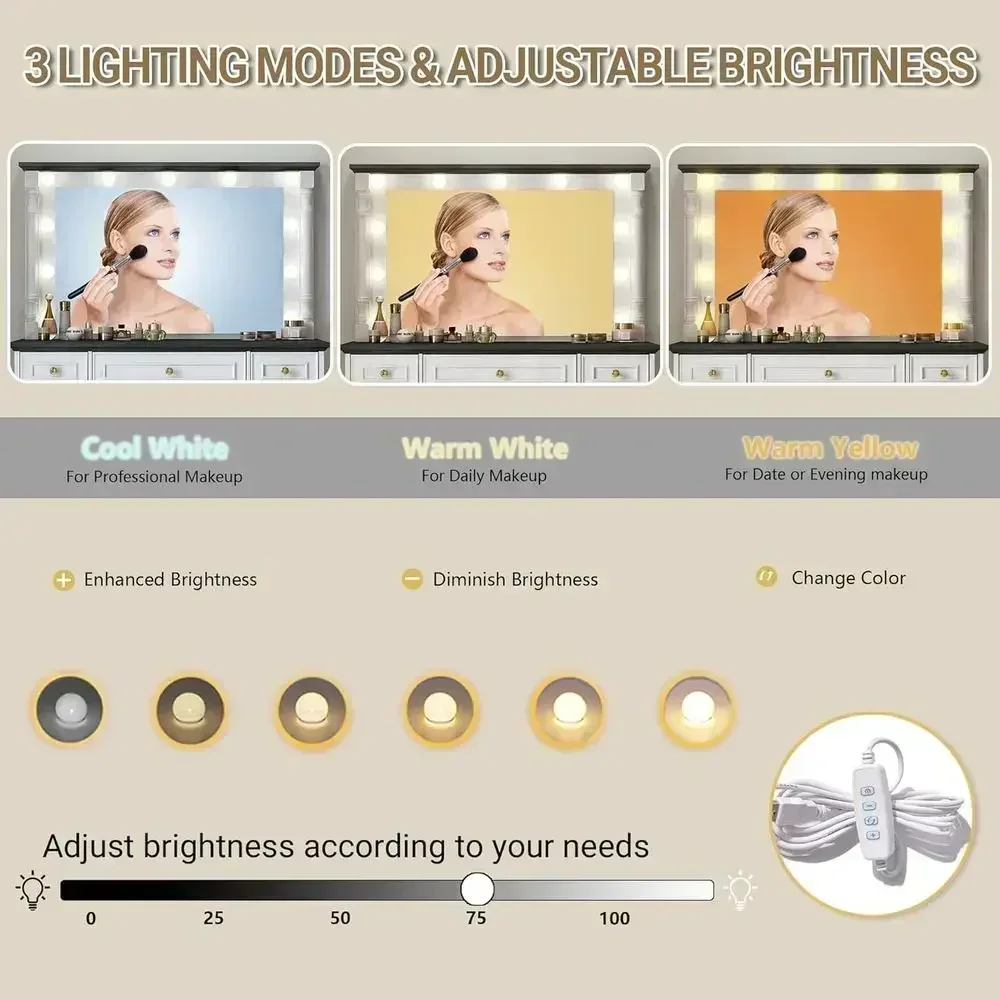 38 Grand miroir LED pour coiff - Dressing Table Vanity With Lighted Mirror avis et prix