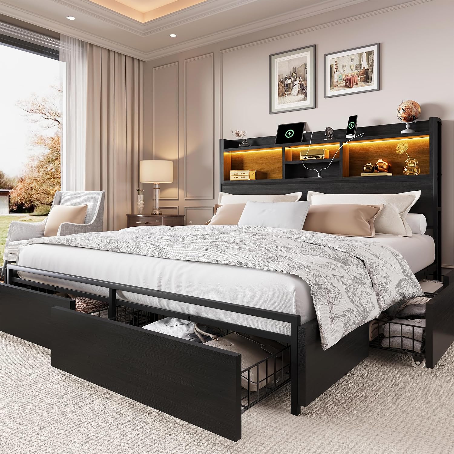 Cadre de lit king size avec 6  - King Size Bed Frame With Storage Drawers avis et prix