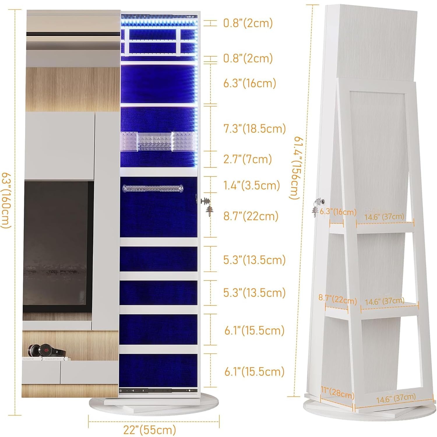 360 °   Armoire à bijoux pivot - Full Length Mirror Jewelry Armoire avis et prix