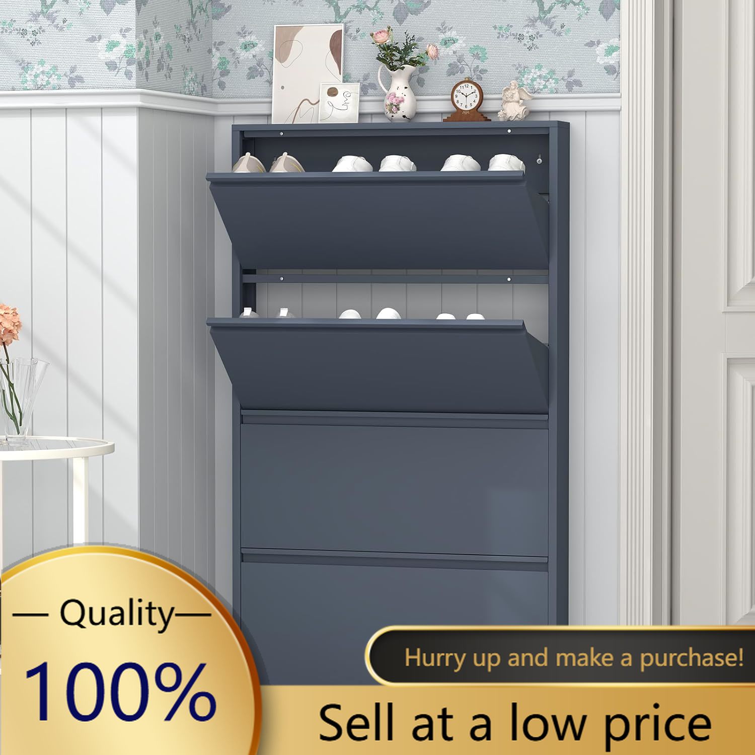 Meuble à chaussures avec 4 tir - Shoe Rack Cabinet Narrow Entryway avis et prix