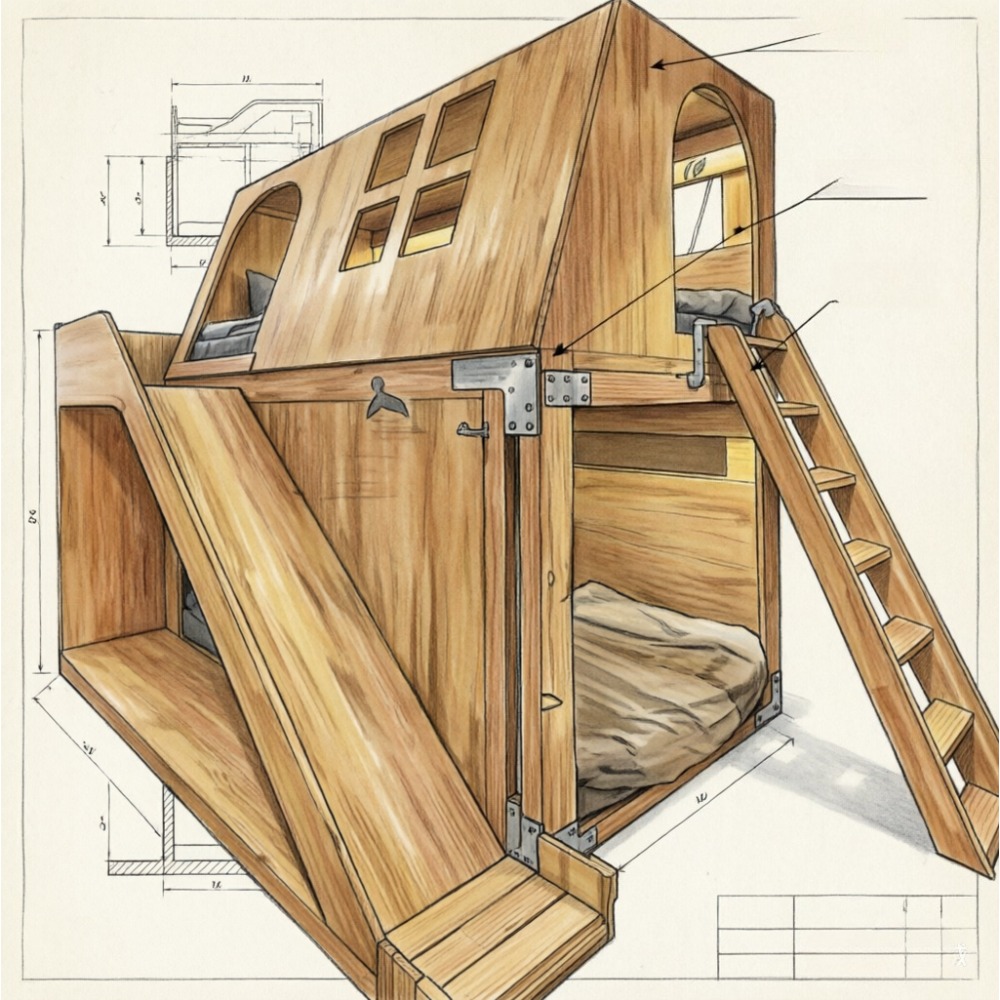 Lit superposé en bois massif a - Bunk Bed With Stairs And Slide avis et prix